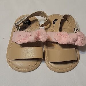Myggpp baby girl chambray bowknot open-toe non-slip princess sandals 0-6 Months